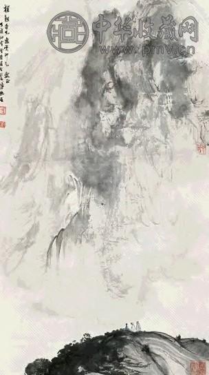 傅抱石 丁亥(1947年)作 山水 立轴 设色纸本