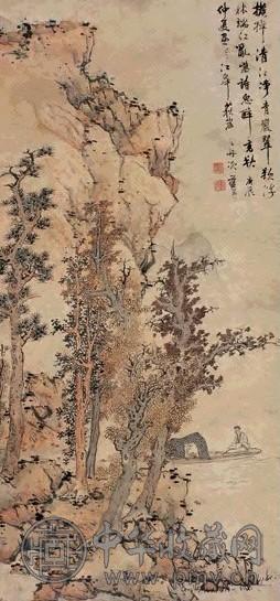 蓝瑛 庚辰(1664年)作 清江泛舟 立轴 设色纸本