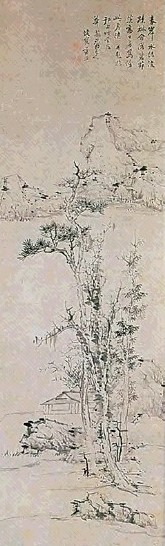 明 蓝瑛 疏林远山图 立轴 水墨纸本