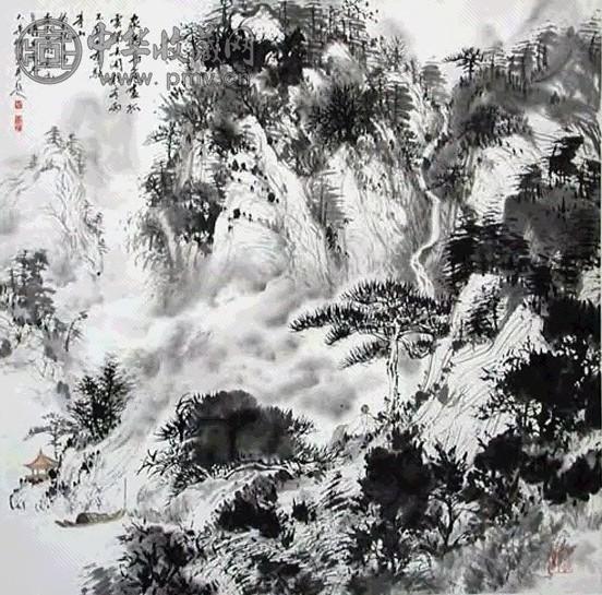 倪迴 山水 镜心 设色纸本