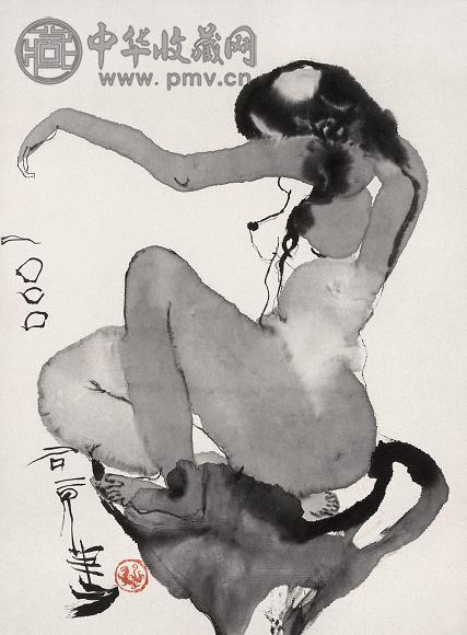 石虎 2000年作 裸女 纸上水墨