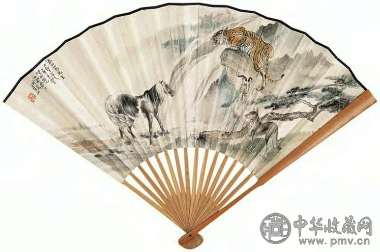 蔡鹤汀 1940年作 动物 成扇 设色纸本