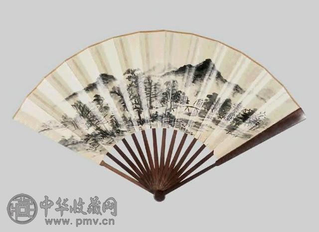 梁祖恩 书法 山水 成扇 纸本