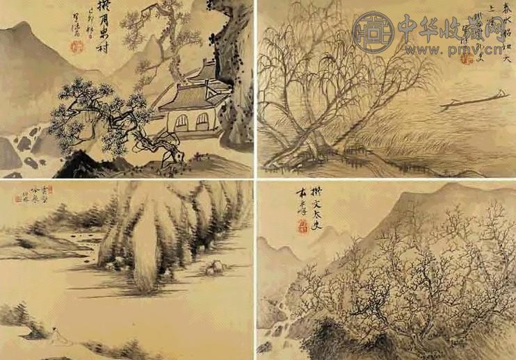 翟继昌 山水 册页(16开选4)