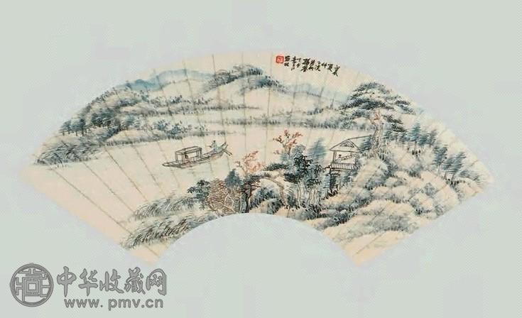 孙鋆 山水 书法 扇面 纸本