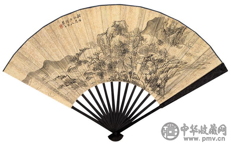 朱昂之 王鼎源 等 萧山峻岭 小楷 成扇 水墨笺本