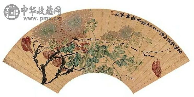 吴熙载 花卉 扇面 设色金笺