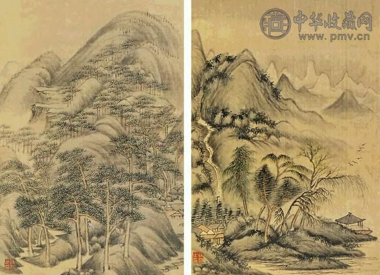 徐枋(款) 山水 册页(5开选2) 绢本