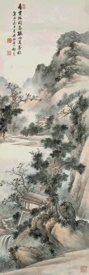 祁崑 1943年作山水镜心设色纸本