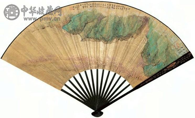 朱昂之 王维诗意图 成扇 设色金笺
