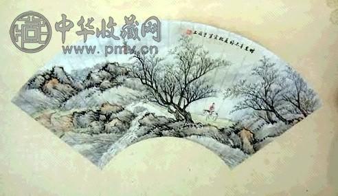 松云 山水人物 扇面 设色纸本