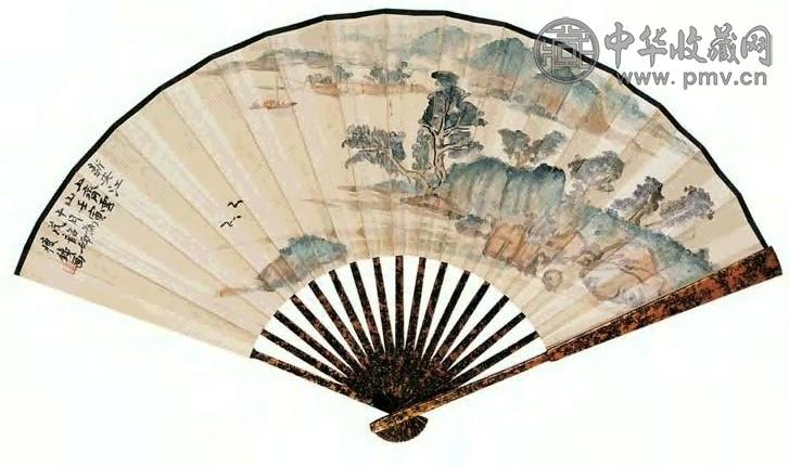 钱瘦铁 1962年作 新安江上齐云山 扇面 设色纸本