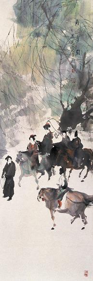 彭先诚 1993年作 游春图 镜心 设色纸本