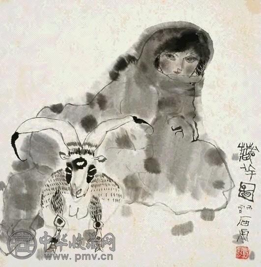 石虎 1986年作 藏羊图 立轴 设色纸本