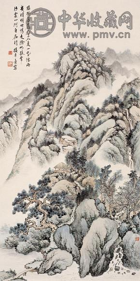 楼辛壶 绿树高岩图 立轴 设色纸本