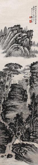 肖谦中 山村烟居图 立轴 设色纸本