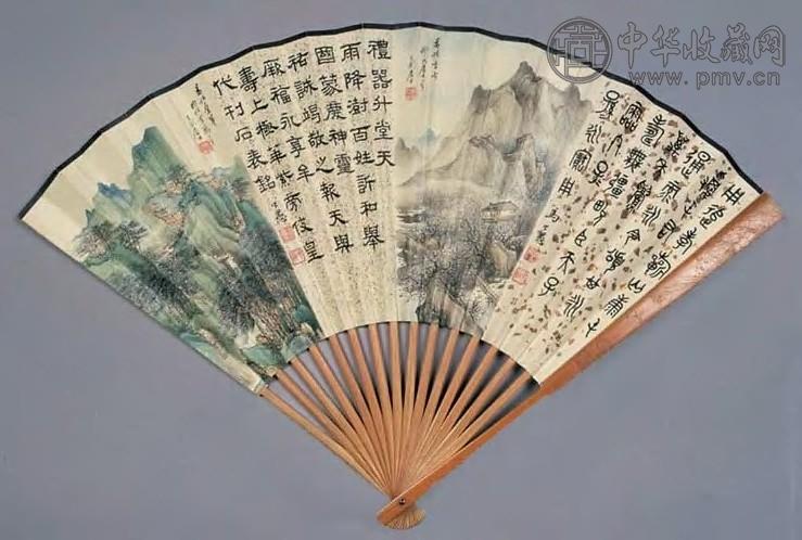 张石园 1933年作 书画合璧 扇面 设色纸本