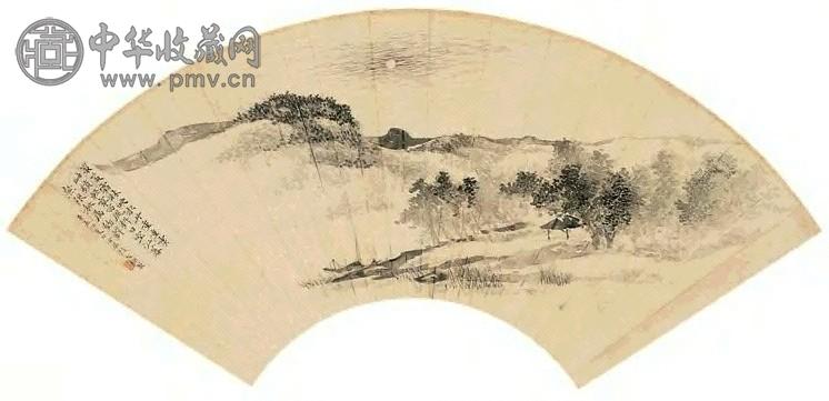 颜文樑 1940年作 寒风锁斜阳 扇面 水墨纸本