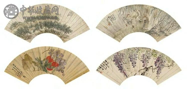 清末民初 钱泳 书画合璧 扇面(12幅选4)