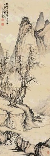 殷梓湘 秋山行图 轴 设色纸本