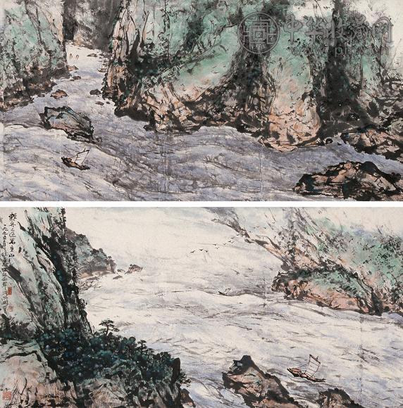 关山月 1995年作 轻舟已过万重山 镜心 设色纸本