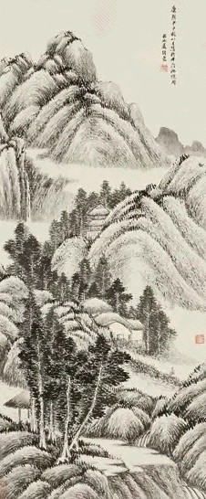 严绳荪(款) 山水 立轴 设色纸本