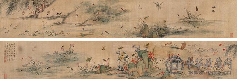 恽冰 康熙五十六年(1717年)作 花卉草虫图卷 手卷 设色绢本