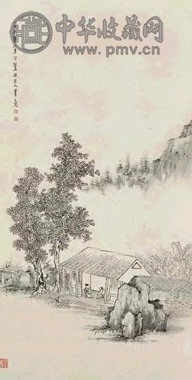 胡汀鹭 癸未(1943年作) 清荫闲话 屏轴 水墨纸本