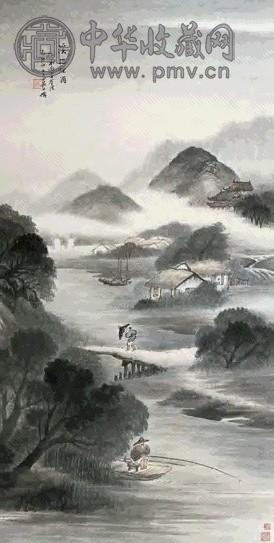 吴石僊 1879年作 溪桥烟雨图 立轴 设色纸本