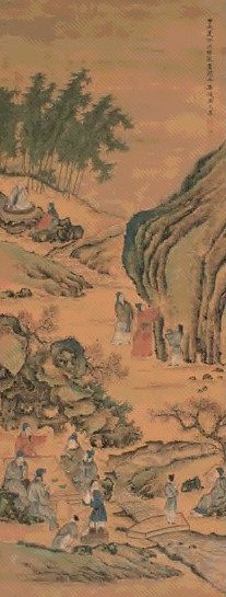 禹之鼎 竹林雅集图 立轴 设色绢本