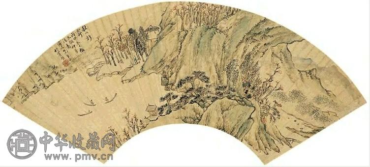 沈焯1896年作秋山新霁扇面设色金笺收藏资讯|艺术家|书画家|书画名人