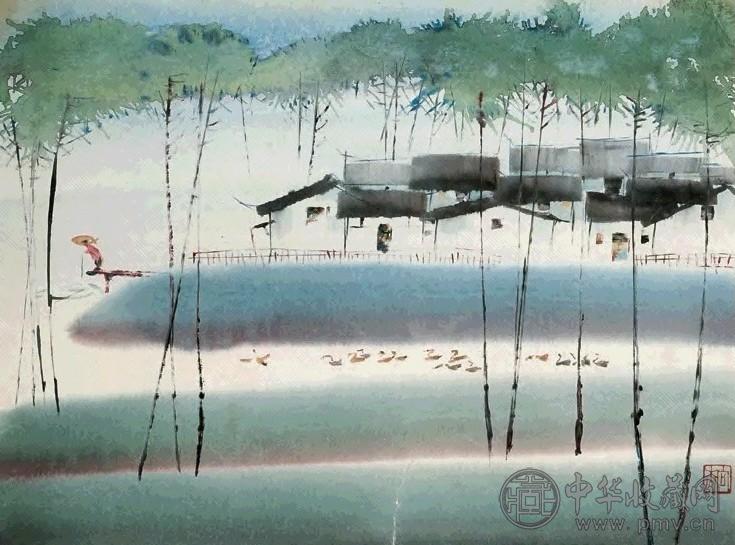 向杰 水乡 镜心 设色纸本