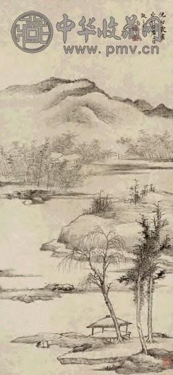 清初 查士标 水竹村居 轴