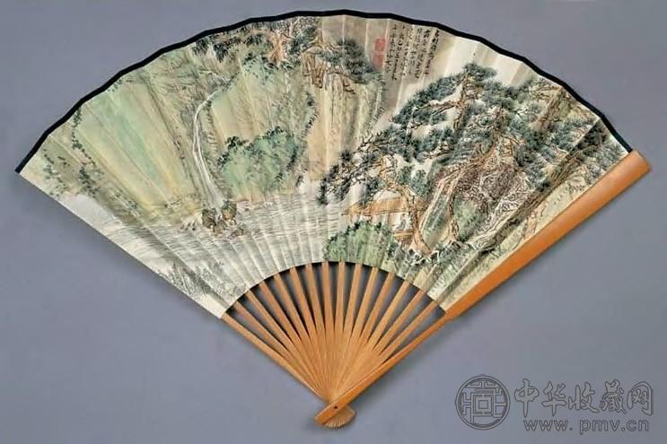 秦仲文 1939年作 小阁溪水图 扇面 设色纸本