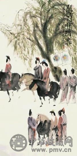 彭先诚 丽人行 立轴 纸本设色