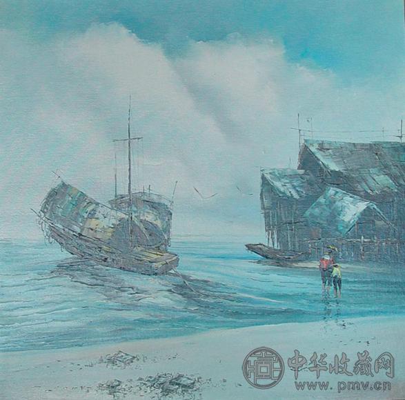 吕明(款)二十世纪 海岸一景 画框