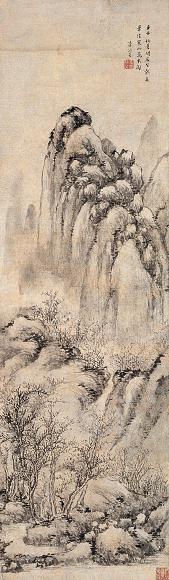 李流芳(款) 1612年作 寒山万木图 立轴 水墨纸本