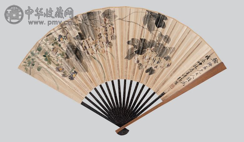 张熊 翁同龢 冯桂芬等 花卉 书法 成扇 纸本