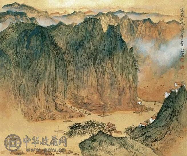 宋文治 1986年 云岭秋色 镜心 设色金笺