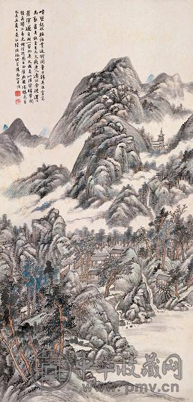 陆恢 己未(1919年)作 浮峦暖翠图 立轴 设色纸本