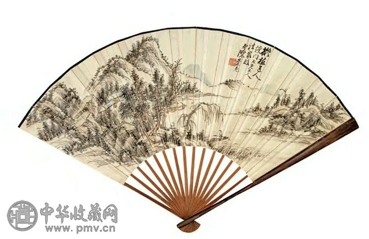 陈崇光 汪国凤 山水 书法 成扇 设色纸本