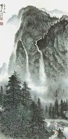 近现代 黎雄才 青山飞瀑图 轴