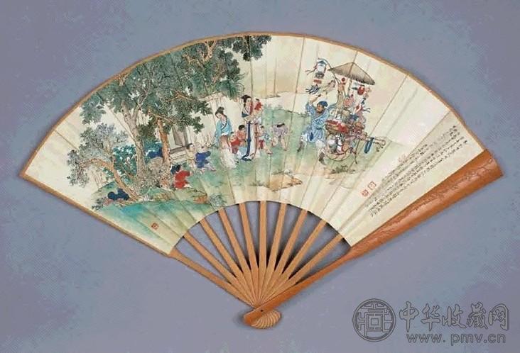 任率英 贷郎图 扇面 设色纸本