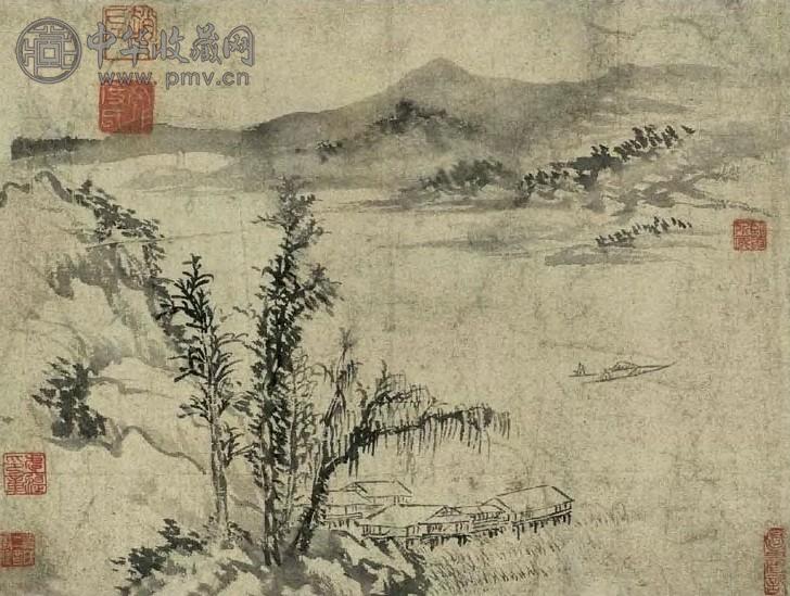 明 赵左 山水 镜片