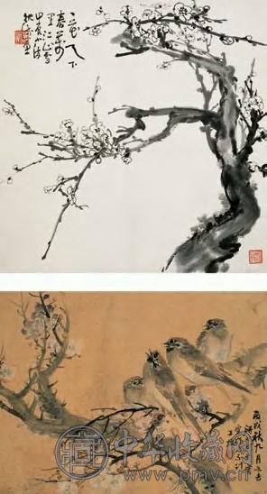 孙雪泥 1886、1964年作 梅花山雀(2件) 轴