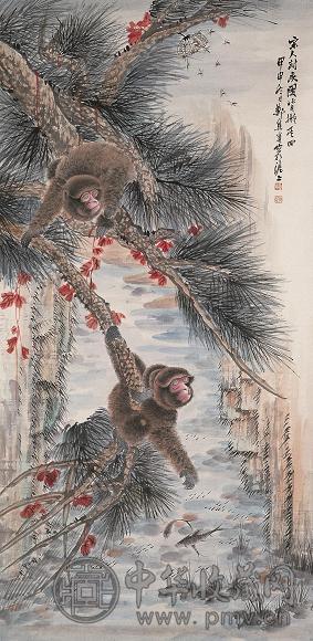 郑集宾 甲申(1944年)作 封侯图 立轴 设色纸本