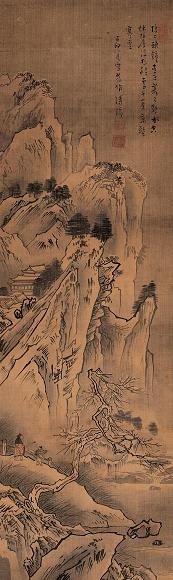 溥儒 己卯(1939年)作 萧山古寺 立轴 设色绢本