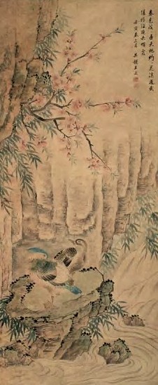 王武 1662年作 桃花鸳鸯 轴