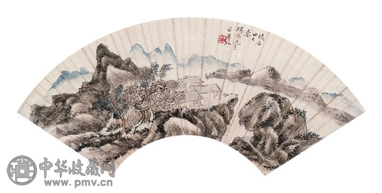 黄宾虹 仿石田山水图 镜框 设色纸本