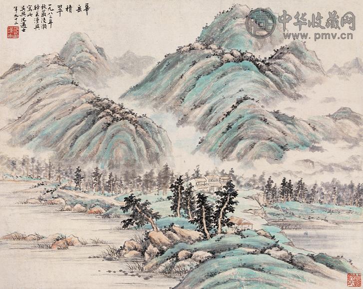 沈迈士 1982年作 华岳积翠 立轴 设色纸本